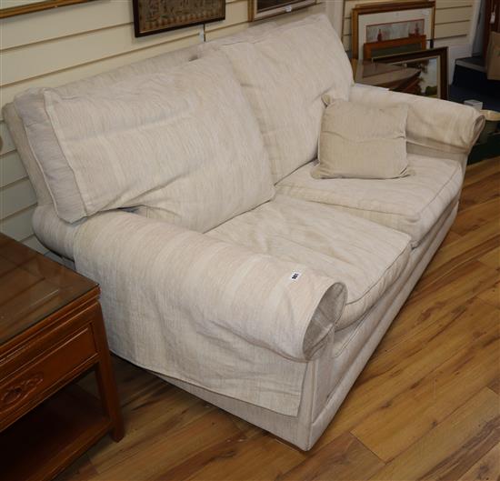 A pair of upholstered sofas made by F & M Steed W.175cm